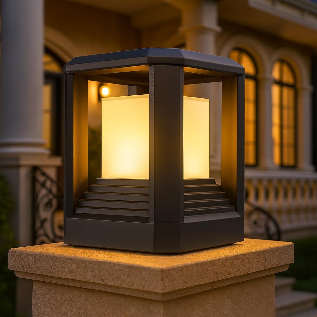 GIGAWATTS G018 Gate Light Waterproof Pillar Lamp | Outdoor Light for Main Gate, Garden, Patio & Boundary | Decorative Pole Mount Fixture for Compound Wall & Home Entrance (Without Bulb, Pack of 1)