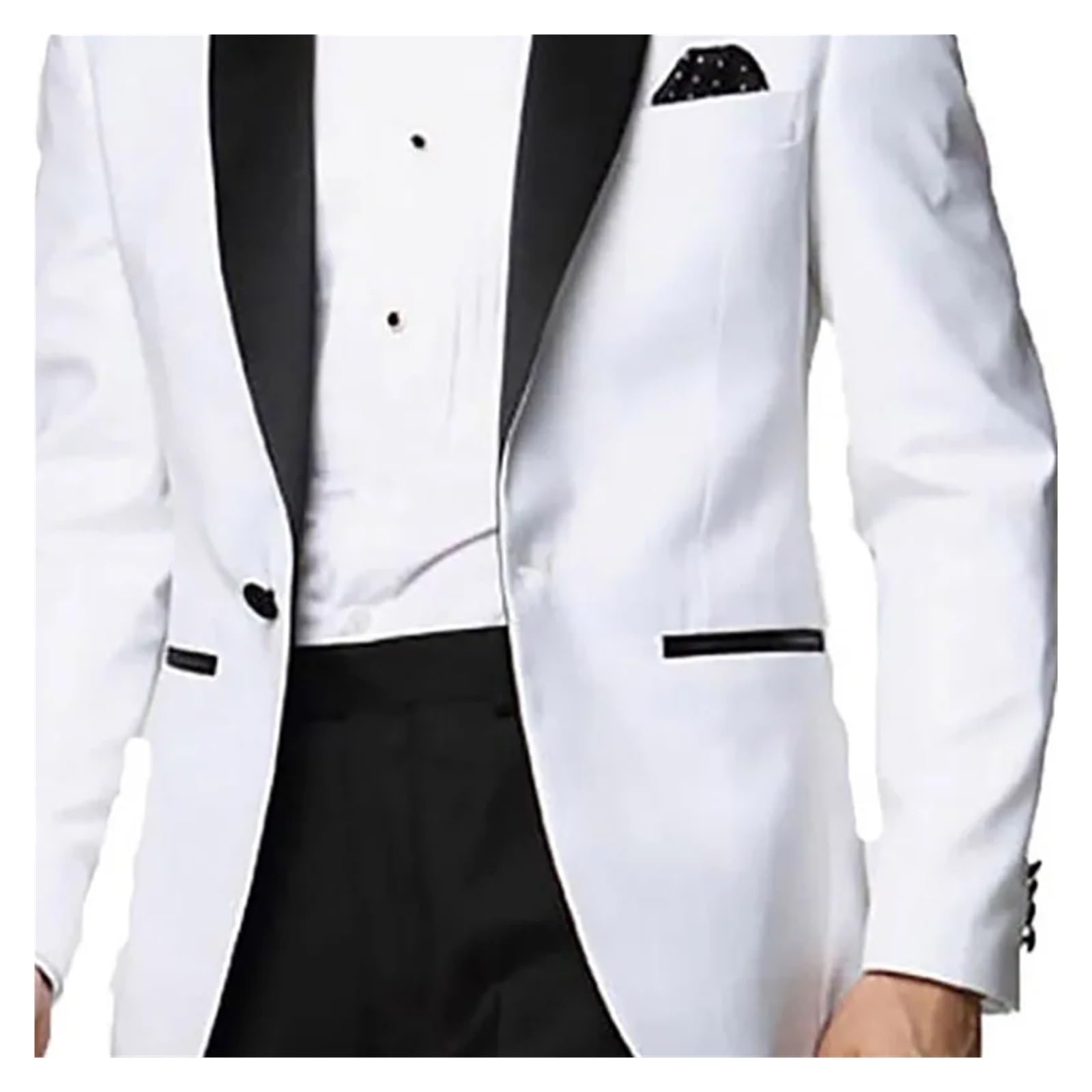 Traje de Padrino Trajes de Hombre Blancos un botón, Elegantes Trajes Boda, Chaqueta 1 Pieza con Solapa Chal Negra, Abrigo Ajustado Lujo para Fiestas