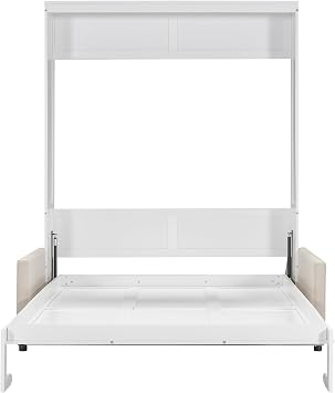 Queen Size Murphy Bed Wall Bed with Cushion, White