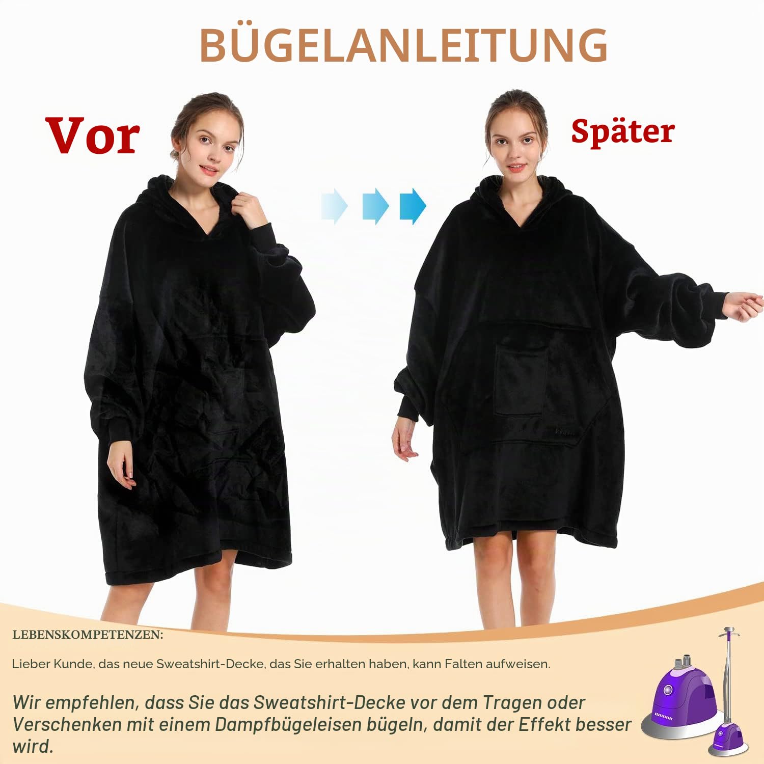 REDESS Decke mit Ärmeln Decken Hoodie Sweatshirt, tragbare Decke, übergroßer Sherpa mit Ärmeln und Riesentasche, kuscheliger Kapuzenpullover, warm für erwachsene Kinder