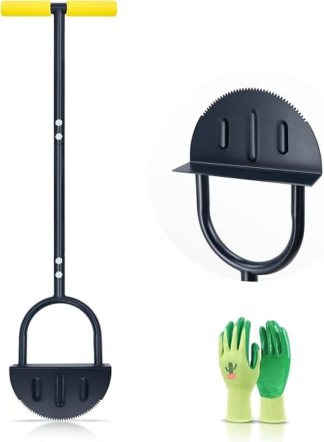 Colwelt Saw-Tooth Lawn Edging Tool 96cm, T-Grip Half Moon Lawn Edger, Long Handled Edging Knife for Grass Lawn Edging