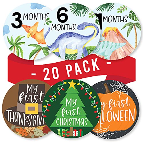 Image of 20 Monthly Baby Milestone Stickers Boy - Dinosaur Baby Monthly Milestone Stickers For Baby Boy, Milestone Baby Monthly Stickers, Baby Month Stickers For Baby Photo Props Boy, Monthly Baby Stickers Boy