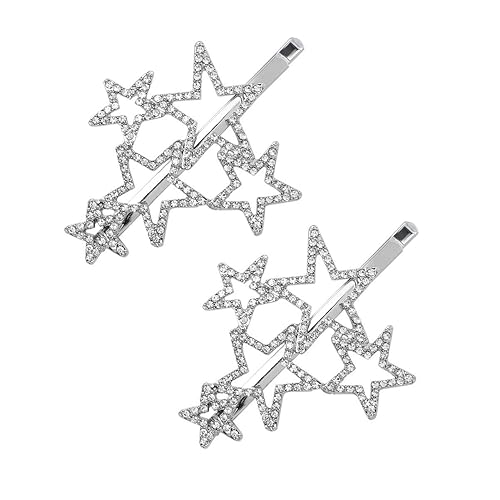 2 unids mujer plata estrella forma brillante Rhinestone cristal horquilla pelo clip aleación metal pasadores accesorios para el pelo para fiesta boda