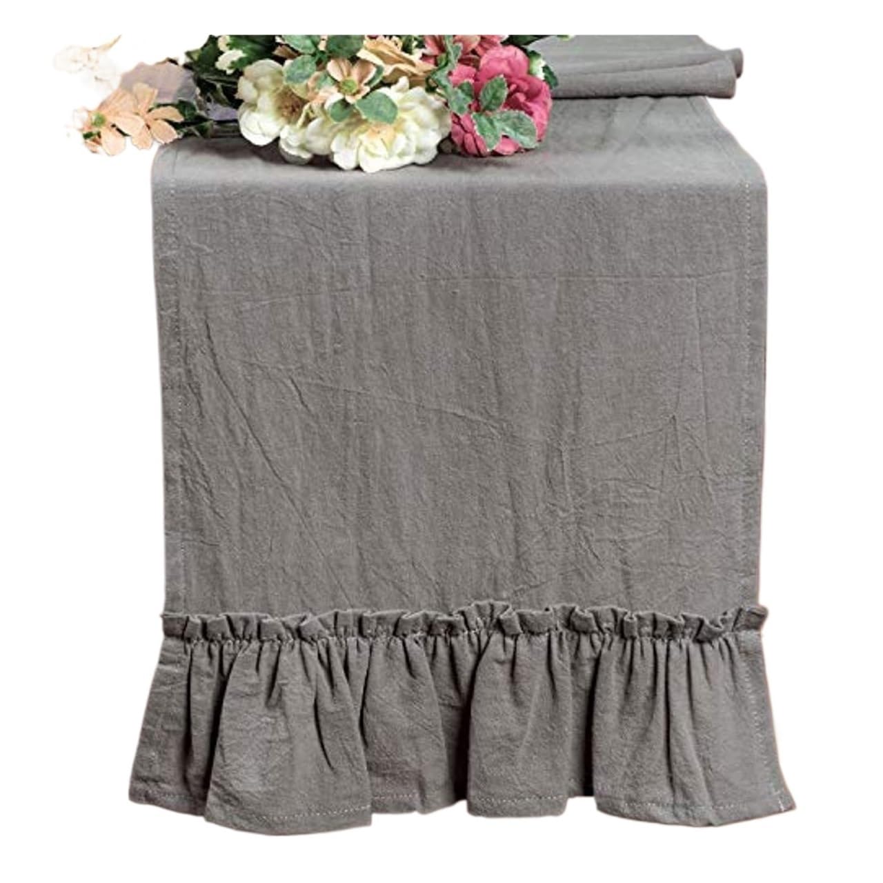 Runner da tavola in cotone in tinta unita, increspato, pieghevole, per cucina, feste, matrimoni, caffè, tavolo da pranzo (grigio, 30 x 360 cm)
