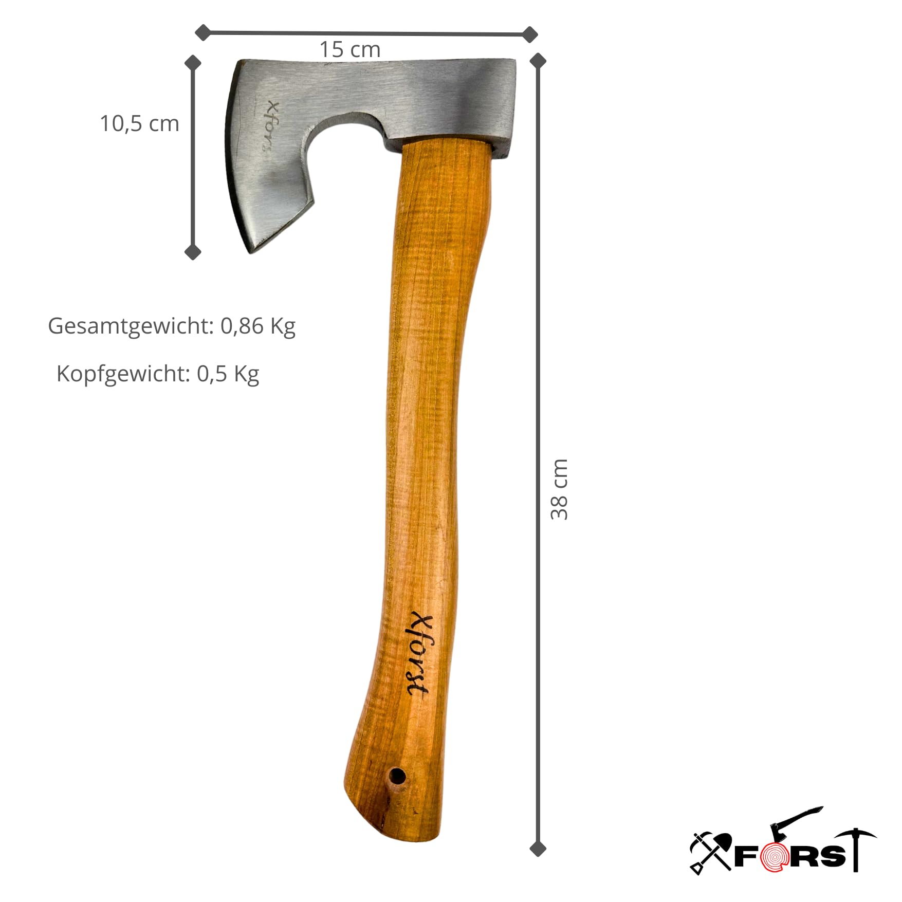 Hache Viking X-H6 de Survie 38 cm Tête Forgée Acier Carbone Manche Bois Hickory Étui Cuir Véritable Beil Bushcraft 0,86 kg