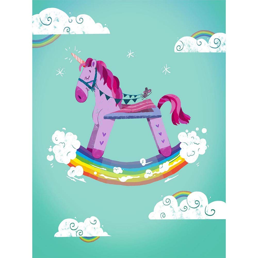 Wee Blue Coo Rocking Unicorn Rainbow Art Print Poster Wall Decor 12X16 Inch