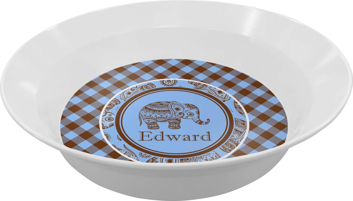 Personalized Gingham & Elephants Melamine Bowl - 12 oz