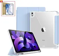Capa Para iPad Air 4ª/5ª/M2/M3 Geração 10,9/11", Com Suporte a Caneta, Fundo Transparente para DIY/Anti Impacto/Auto Sleep/Premium Resistente Funcional (Azul Clara, Com Película de Vidro)