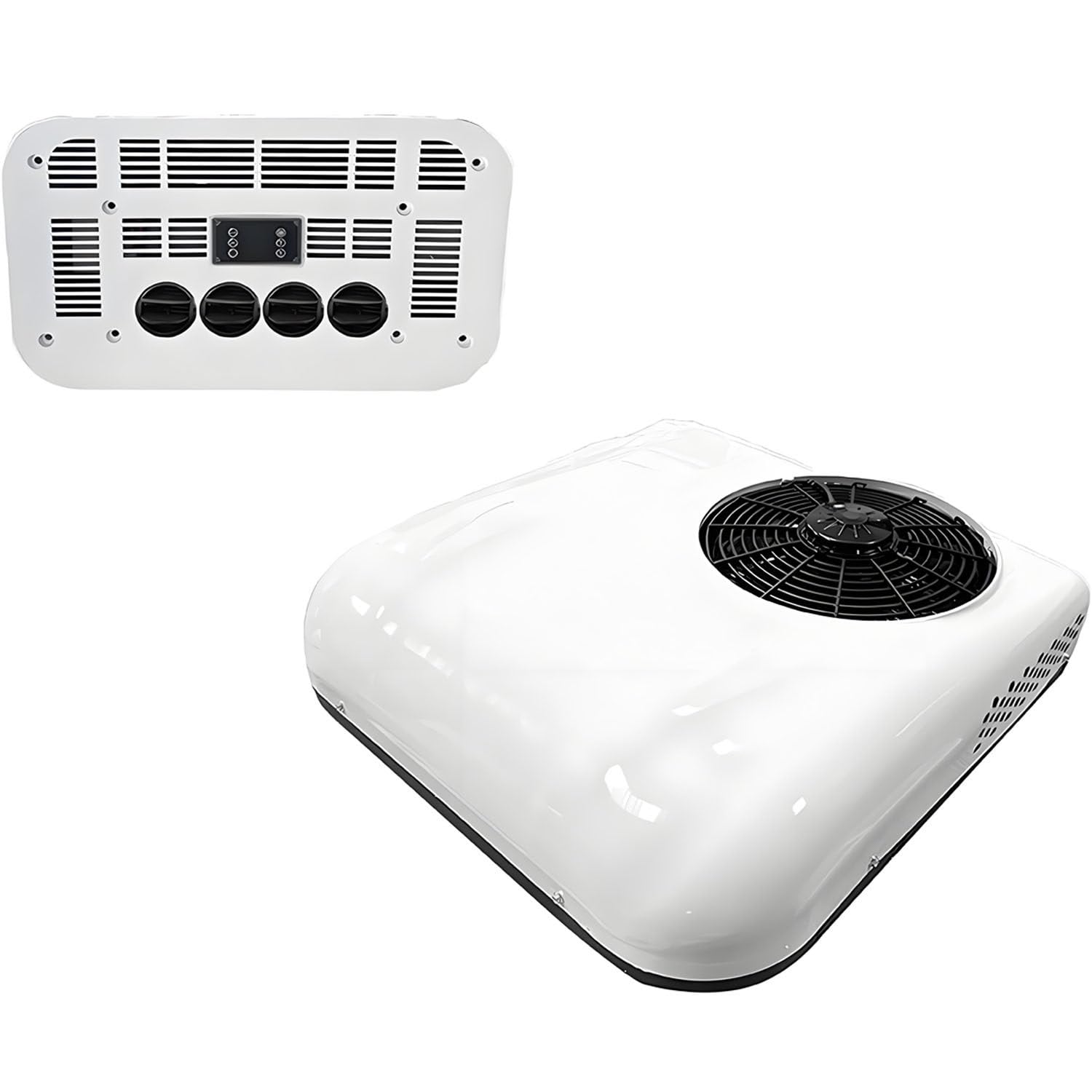 COAKUE Low Noise Car Roof Air Conditioner, 12V/24V DC Rooftop Air Conditioner, Truck Air Conditioner, 8800BTU Fast Cooling for RV Camper Truck Motorhome Trailer White-12V