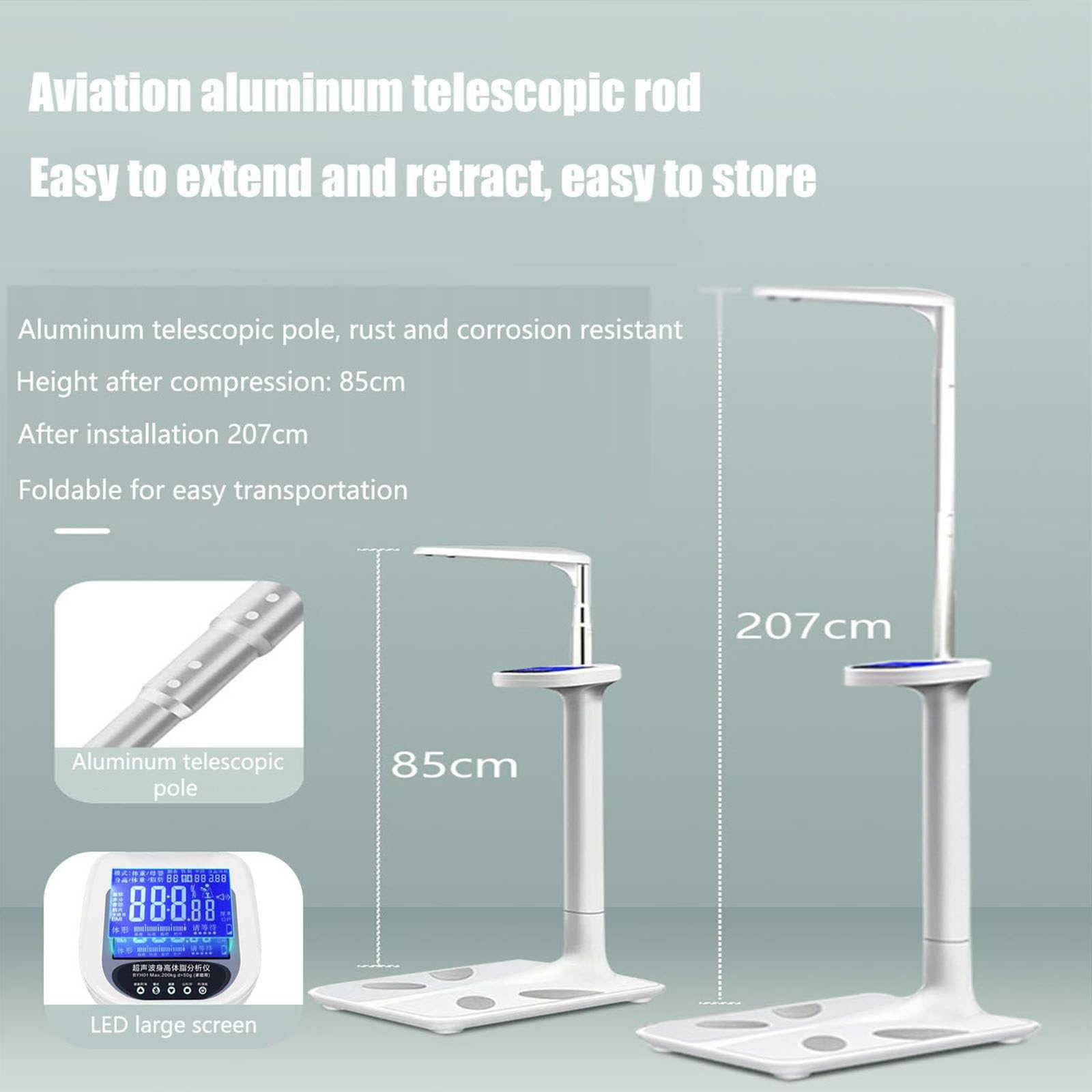 Bilancia Digitale Professionale,Analizzatore Medico del Grasso corporeo per Altezza,per Medico con capacità di 440 libbre con Display LCD, misurazione ad ultrasuoni per Peso/Altezza/Valore