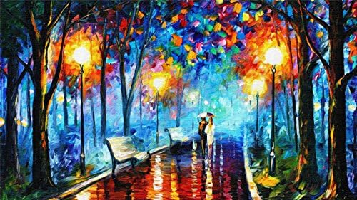 Modern Abstract Canvas Art Wall Decor Romantic Couples/Lovers Rainy Night Walking in a Small Road Street Landscape Print on Canvas Artwork for Home Living Room Decoration (25x40inch)