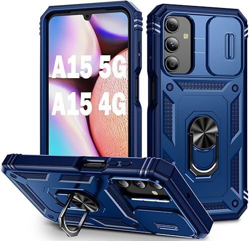 PASNEW Funda para teléfono Galaxy A15 5G, soporte de 360 y cubierta de cámara deslizante, carcasa rígida militar resistente a prueba de golpes, para