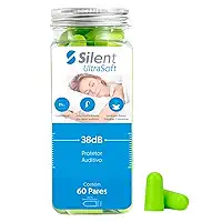 Protetor Auricular Silent Ultra 60 Pares 38dB mais alto NRR, Protetor de ouvido confortáveis ​​para dormir, viajar, concertos, estudar, ruído alto, trabalhar (Verde)