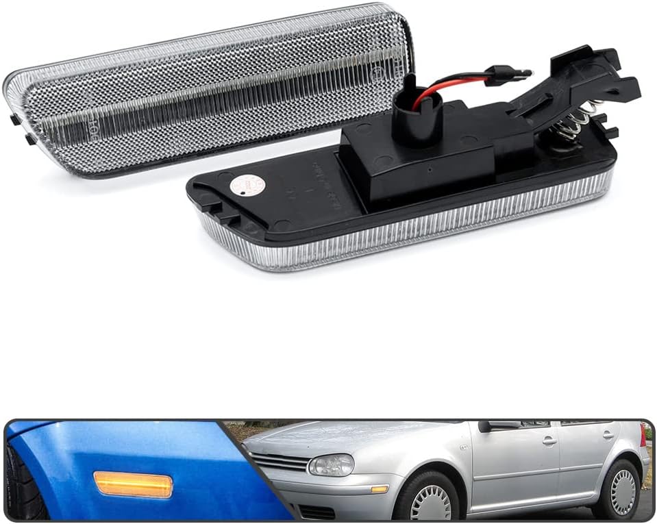 2Pcs Amber LED Side Marker Light for 1999-2006 VW MK4 Golf GTI for 2004 Golf R32 for 1999-2005 VW MK4 Jetta Front Fender Indicator Turn Signal Lights Replace OEM Side Marker Lamp Clear Lens
