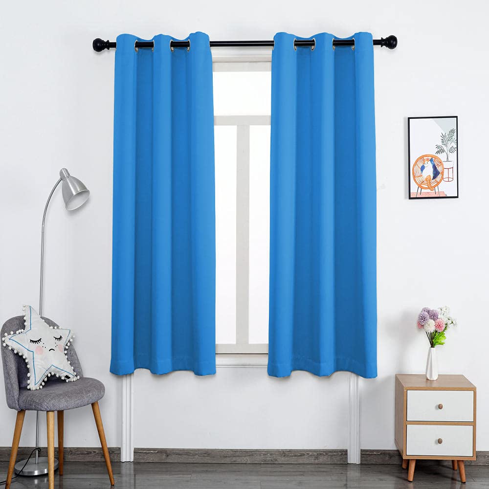 ZJXSNEH Grommet Blackout Curtains for Bedroom and Living Room Thermal Insulated Room White Breite Sea Blue Width 47 x Height 98inch|2 Panels โ image 1