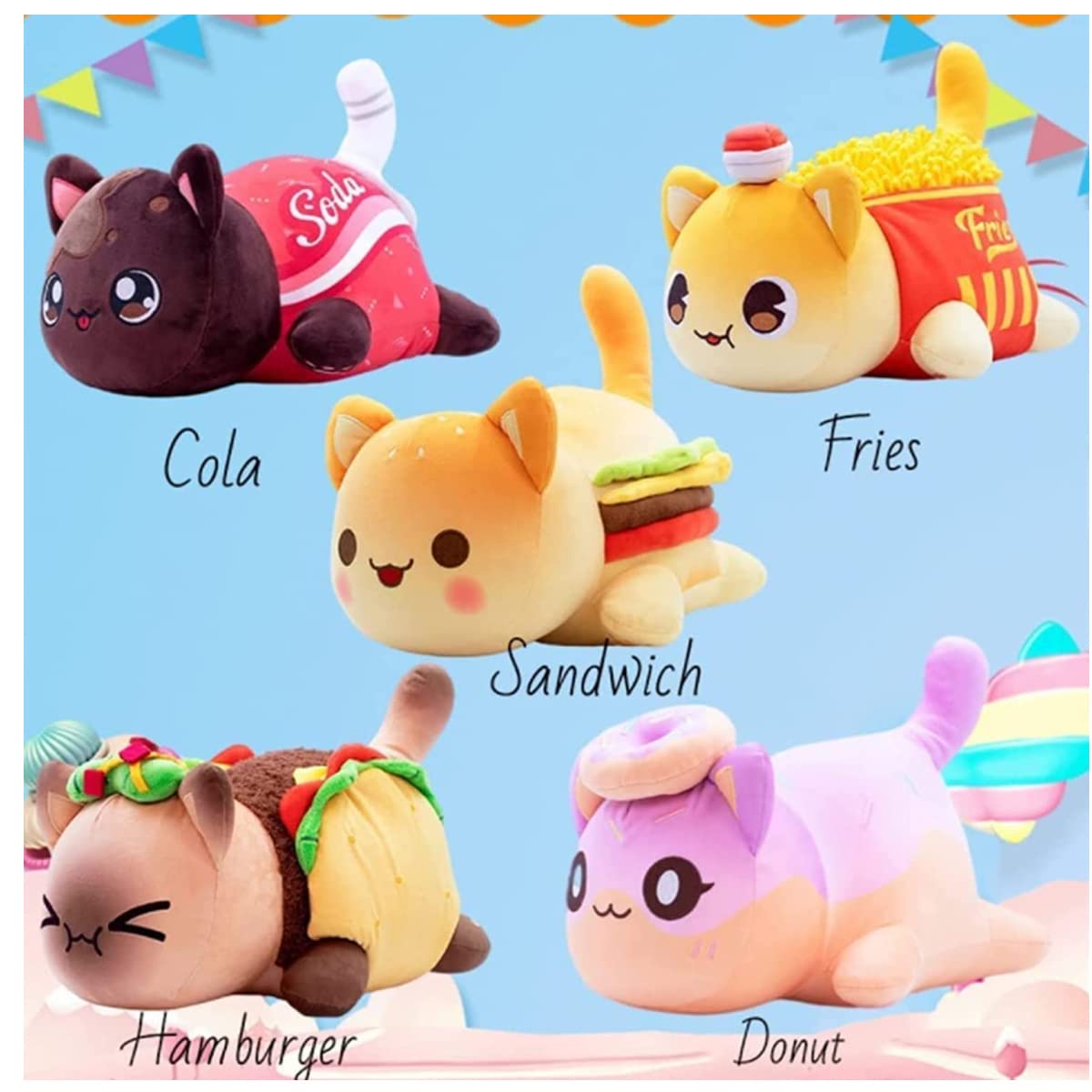 Plush Doll Toys, Meemeows Cat Food Plushies, 9.8In Food Cat Plushies