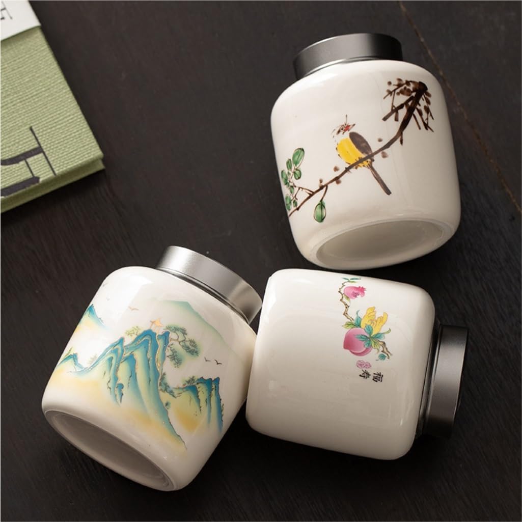 SONGCHAO Sugar Jar Small Tea Canister Ceramic Portable Sealed Bulk Tea Storage Container Canister Kitchen Food Storage Canister Tea Canister (Color : A)