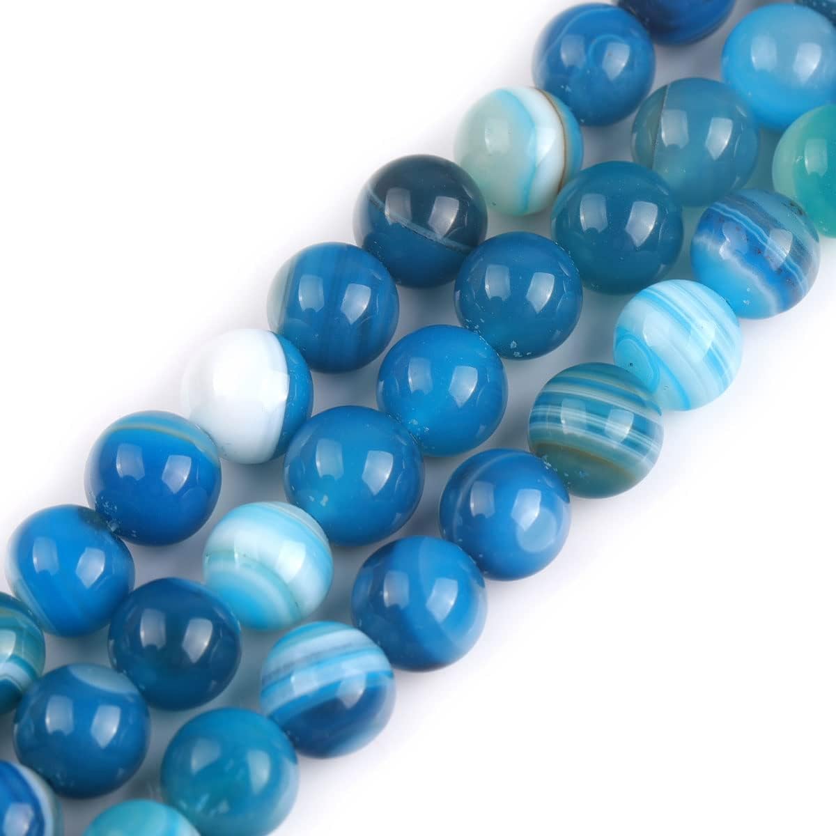 JOE FOREMAN 8mm Banded Blue Agate Natural Stone Round Bead Semi Precious Gemstone Loose Beads for Jewelry Making 15" Beaded Strand DIY Handmade Craft Supplies