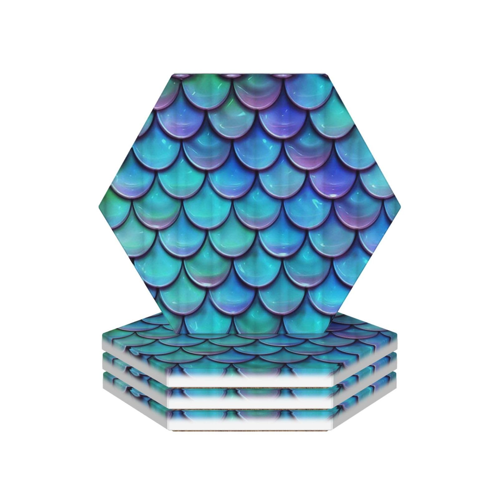 Dessous de verre en céramique lot de 4 bleus style écailles de poisson