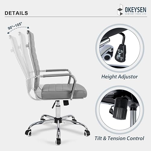 Miniatura 6 de Okeysen Silla ergonómica de escritorio de oficina, modernas sillas de sala de conferencias de piel sintética, acanaladas, silla giratoria ejecutiva