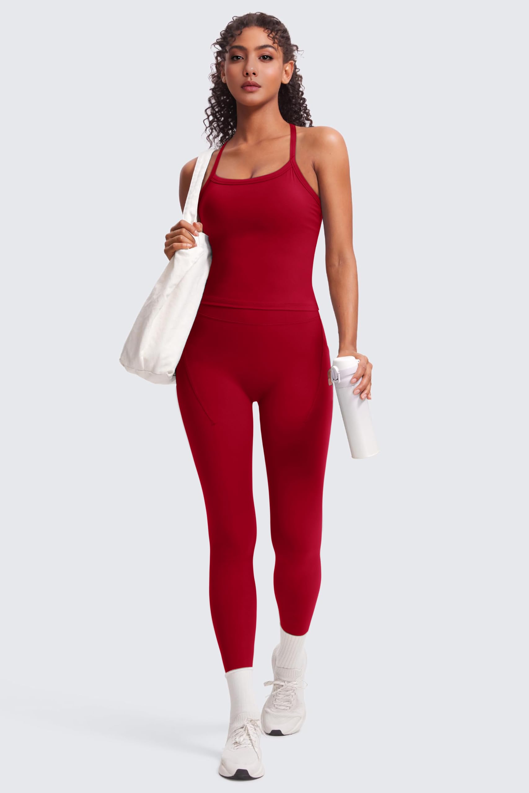 DOULAFASS Conjunto de camiseta deportiva para mujer, con espalda descubierta, leggings de levantamiento de glúteos, juego de entrenamiento de dos piezas con bolsillos