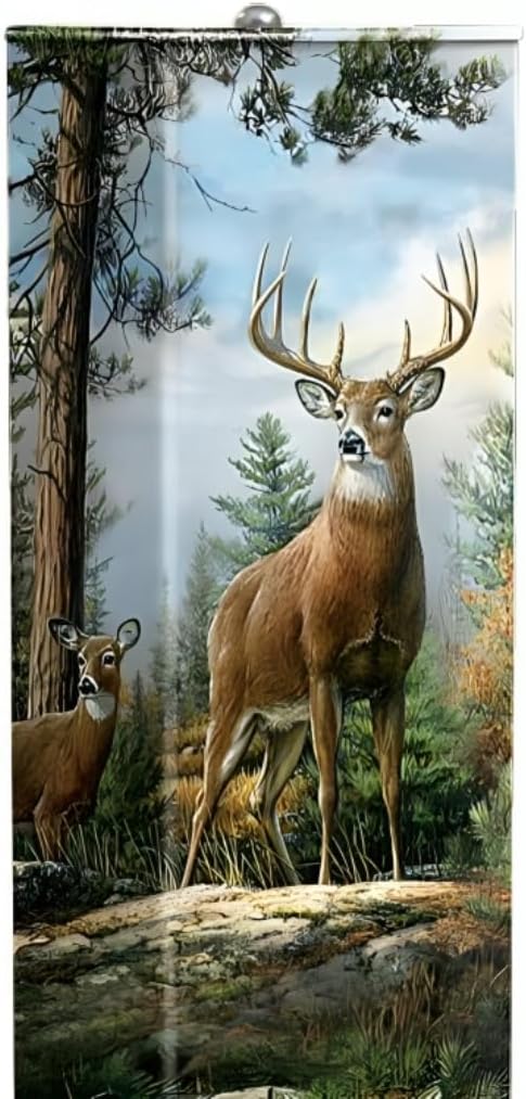 The Bradford Exchange Whitetail Deer Floor Lamp with Art On 4-Sided Fabric Shade