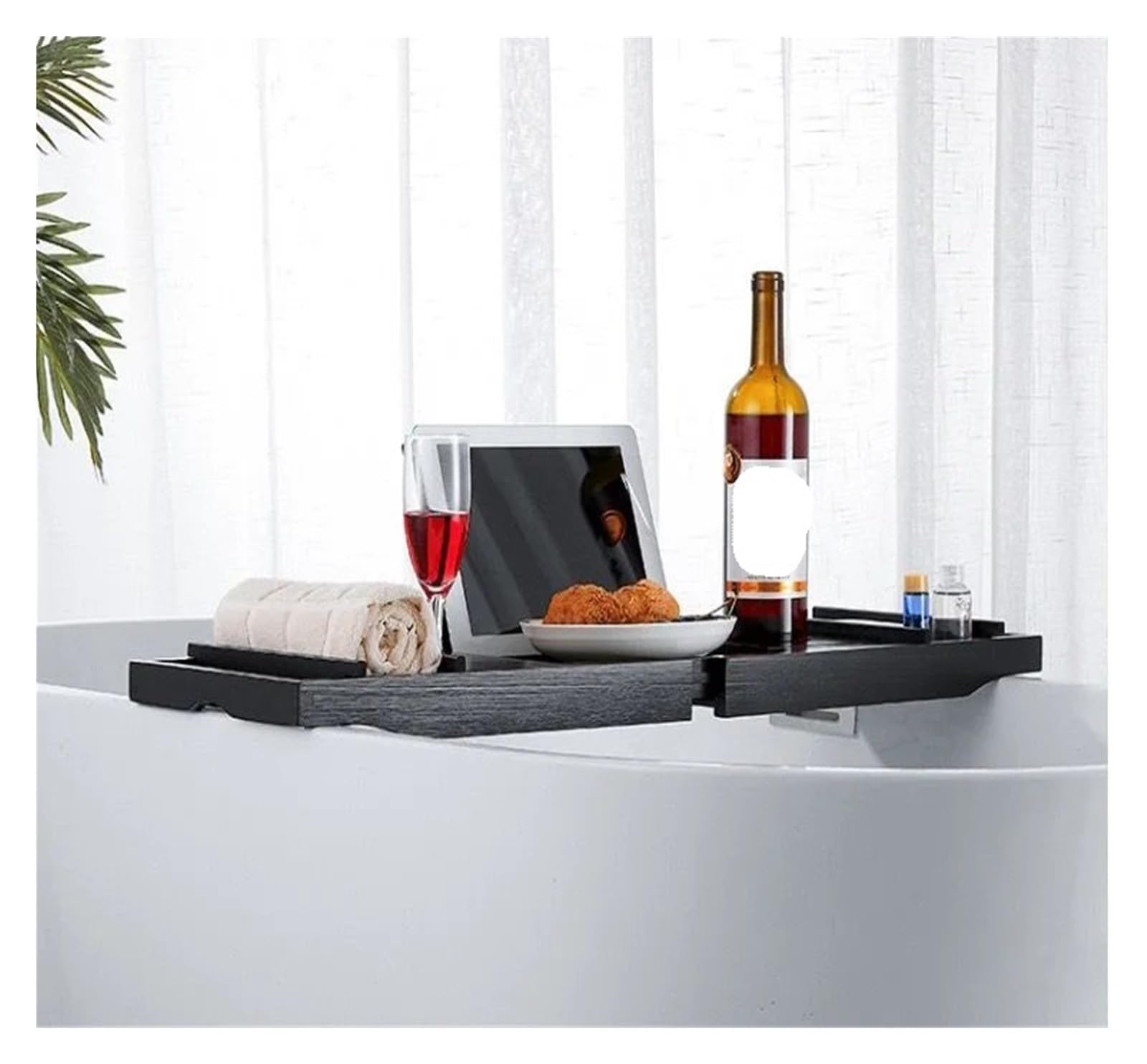 Bandeja extensible de bambú negro para bañera, estante de lujo con soporte para relajación, perfecto para baño y uso doméstico