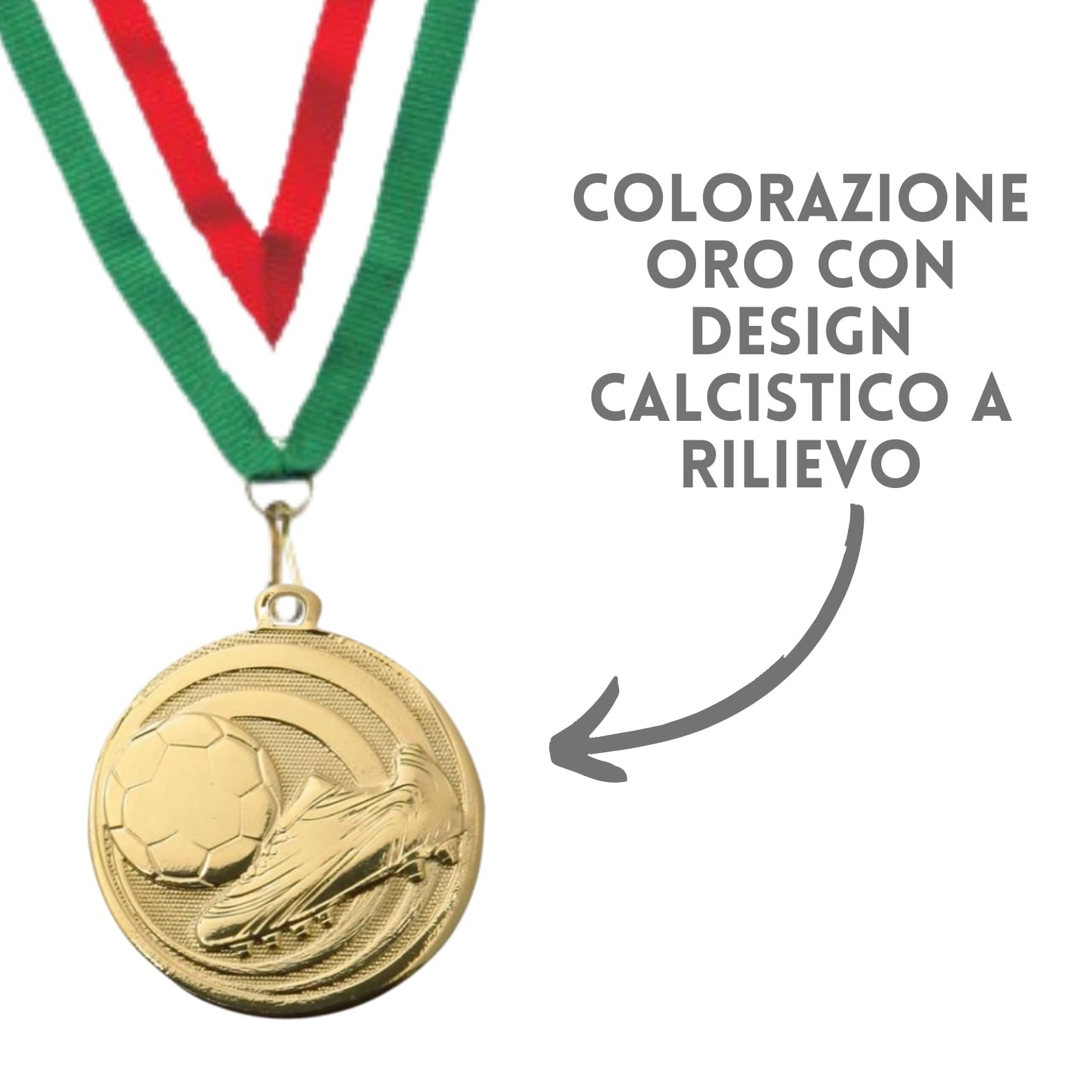 Stock Medaglie Calcio Premiazioni Personalizzate da 3,2 cm con Laccetto Medaglia Personalizzabili in Metallo con Stampa Personalizzata, Fantacalcio, Sport | 23.002.48G