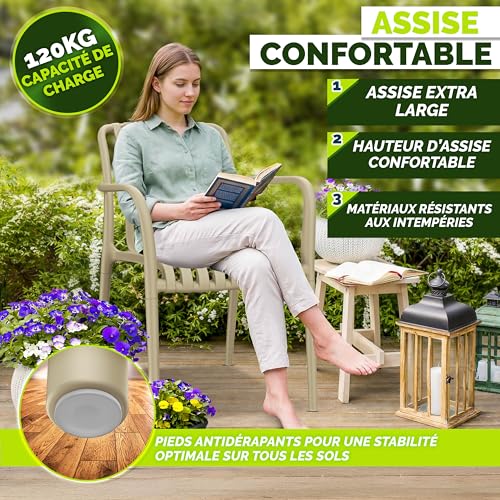 4 Chaises de Jardin Empilables Taupe UV, tillvex