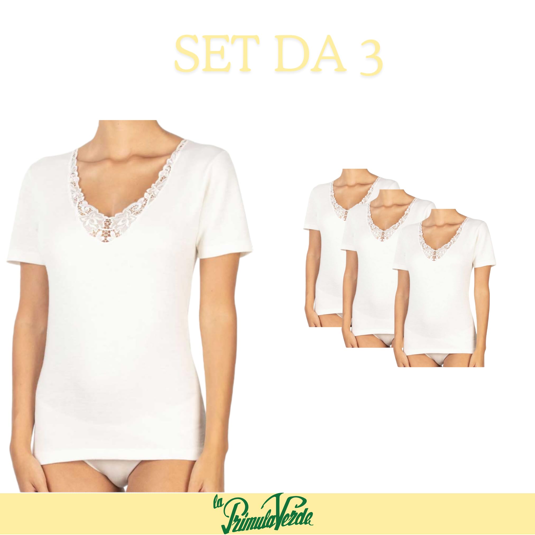 Maglia Donna Mezza Manica Lana e Cotone con Pizzo, Canotta Mezza Manica Termica Intima Donna, attività Sportiva Invernale, Caldo dalla 3 alla 8