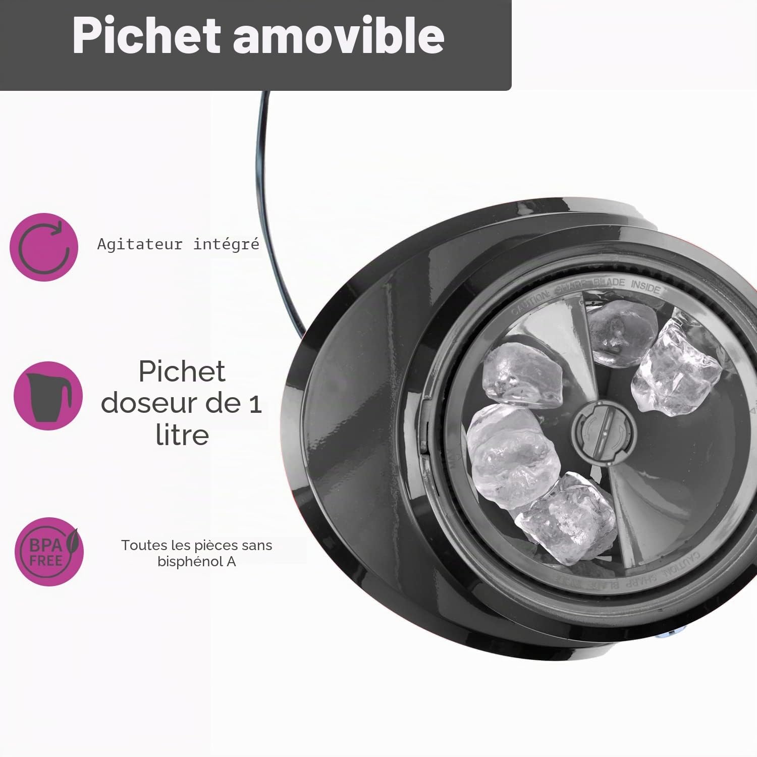 Neo Broyeur à glace électrique avec pichet amovible pour mélanger les slushies, cocktails, frappe, café et thé glacé (gris foncé)