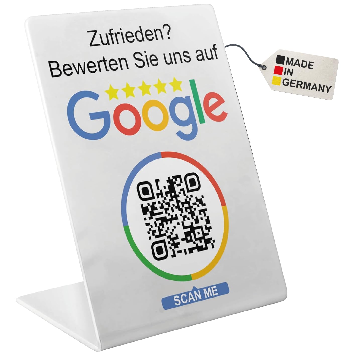 Google Bewertungs Aufsteller Schild Display für Unternehmen Laden Shops Restaurants. QR Code und NFC (V1 Weiß Medium)