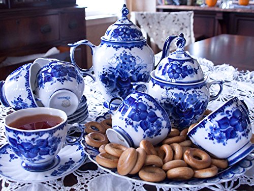 Amazon | Liza 15-pc Gzhel Porcelain Tea Set 15-pc. for 6 Persons