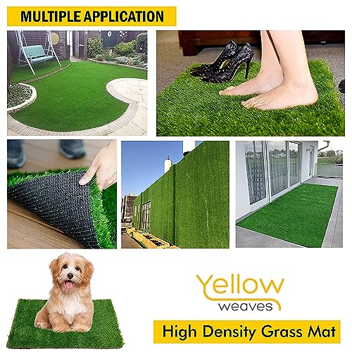 Image of Yellow Weaves Rectangular Polypropylene 45 Mm High Density Artificial Grass Carpet Mat for Balcony, Lawn, Door(4.5 X 7 Feet), Green