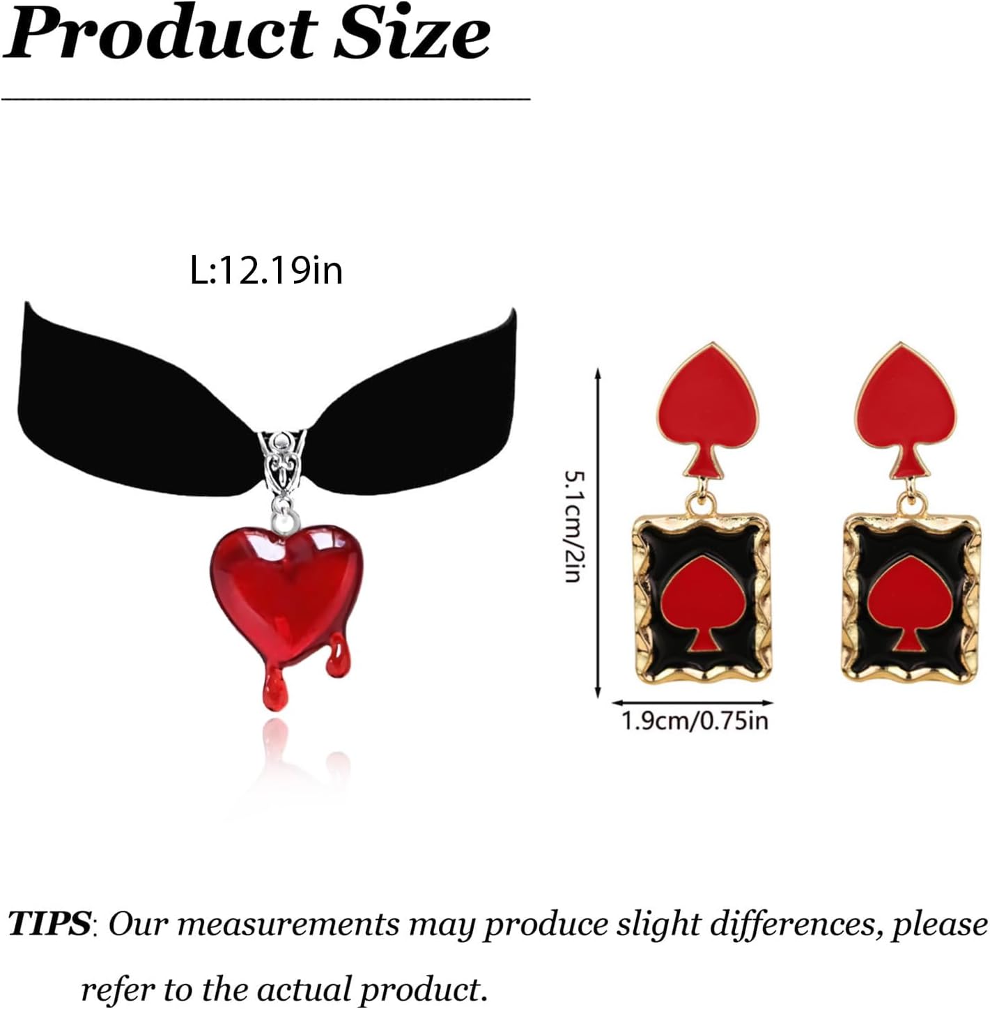 Queen Costume Jewelry for Women Black Choker Necklaces Red Heart Earrings Blood Drop Necklace Queen Jewelry Set - Image 6