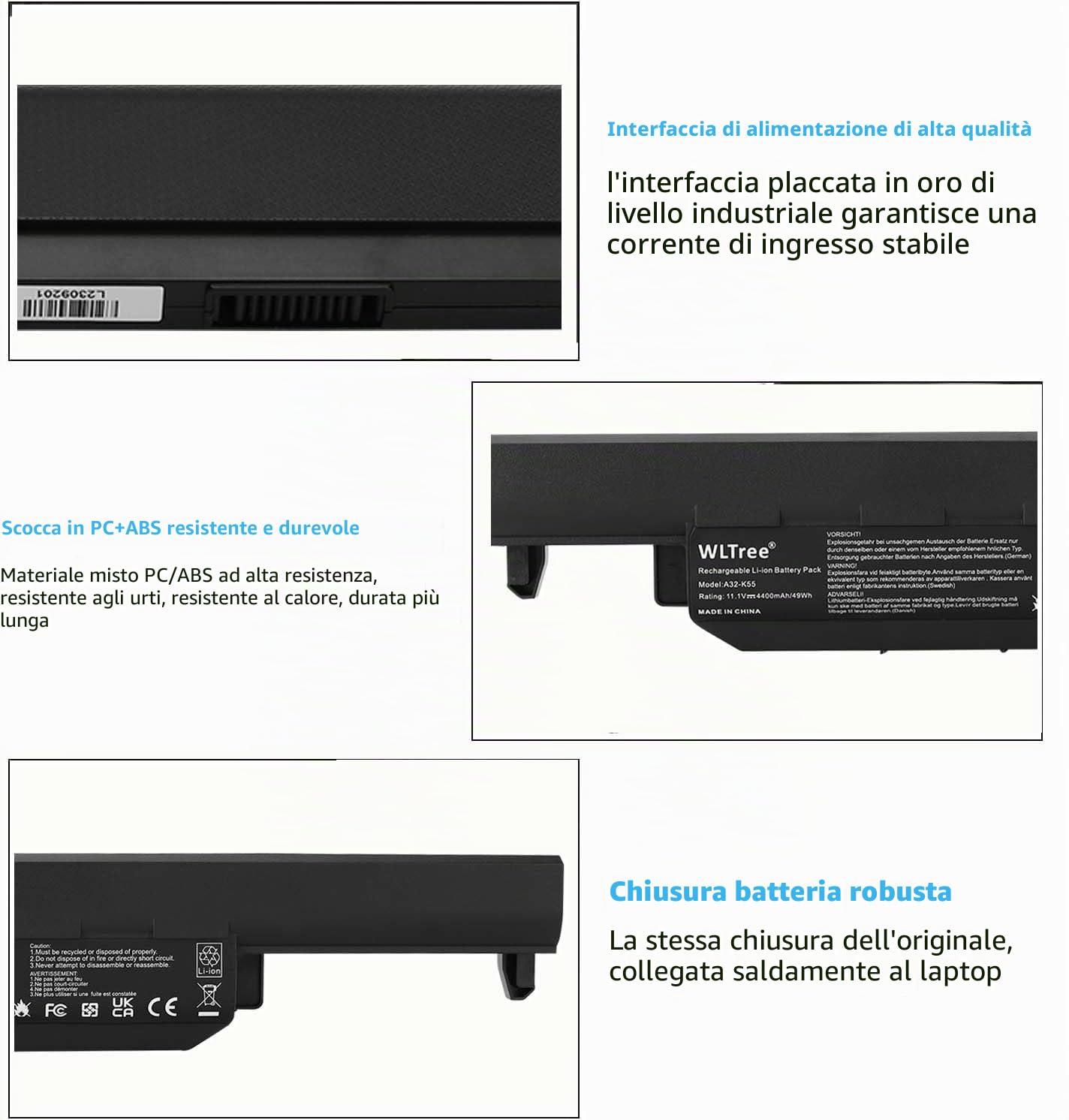 Batteria Per ASUS A32-K55, A41-K55, A42-K55 – 5200mAh, 10.8V, 6 Celle Li-Ion