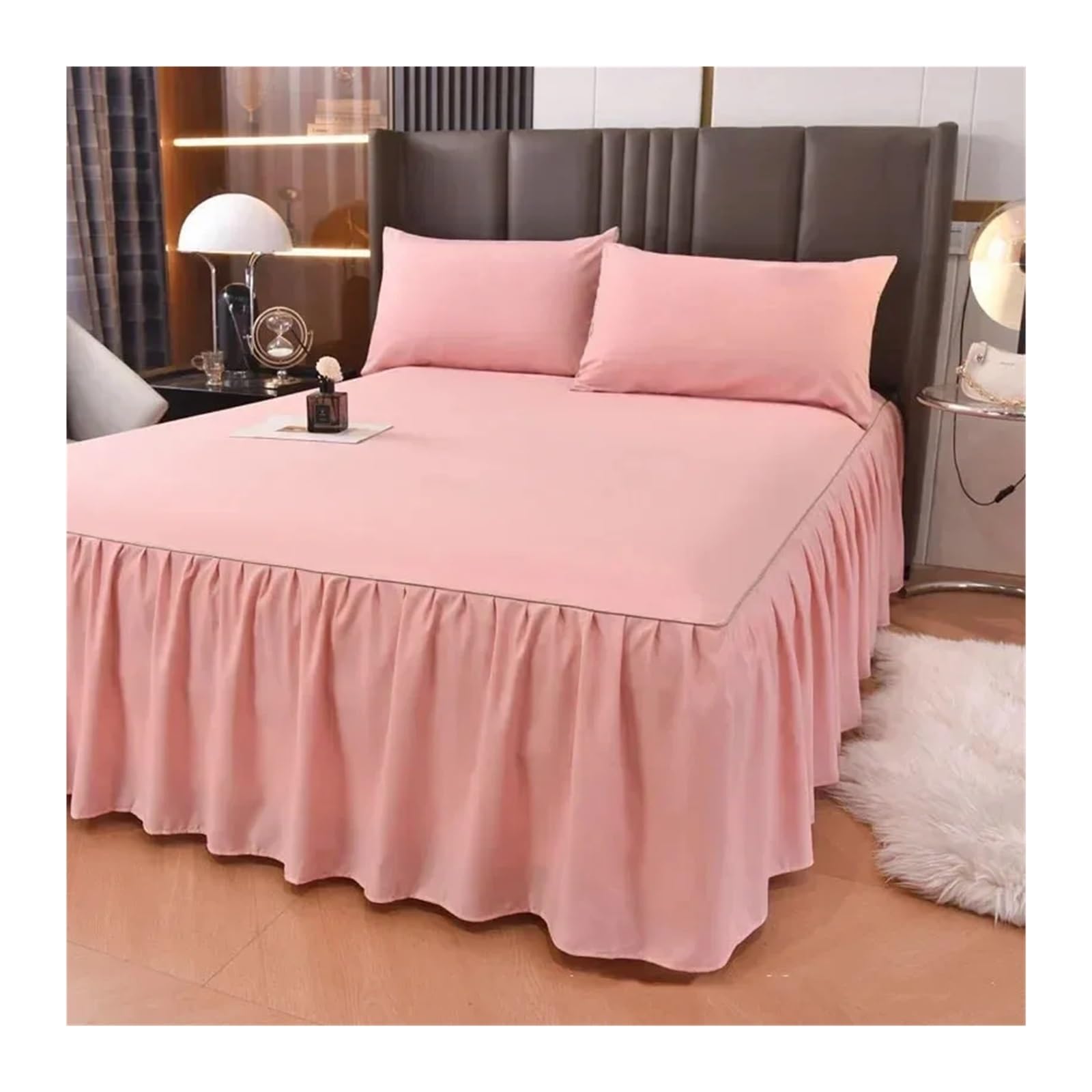 EJvkrbtx Ruffle Wrap Bedspread Bed Skirt Multicolor Multiple Sizes(Pink,1PC 180x200cm skirt)