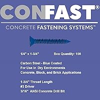 Vista 3 de CONFAST Anclaje de Tornillo de Concreto Phillips Plano Azul de 1/4 pulgadas x 1-3/4 pulgadas con Broca para Anclar a Mampostería, Bloque o Ladrillo