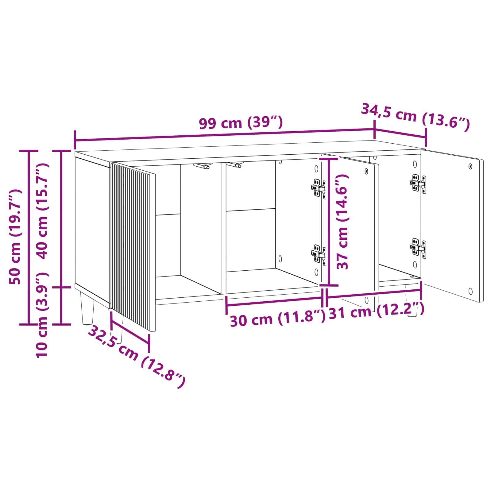 Mobile TV in rovere Sonoma, 99 x 34,5 x 50 cm, con vano portaoggetti e gambe coniche, versatile tavolino basso per soggiorno, console multimediale, rack HiFi, credenza