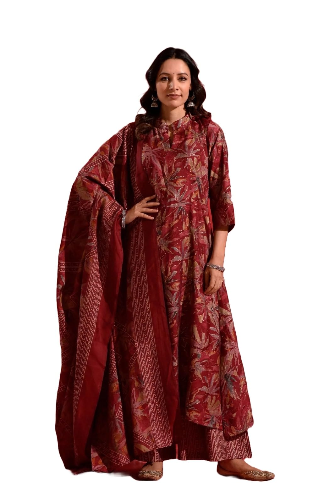 Lookmark Kurta Set: A Melody Of Prints And Patterns: Step Into Style With Our Stunning Collection Of Printed Kurtis, Pants, And Dupattas! Maroon