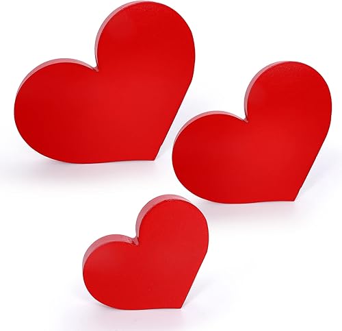 Whaline Decoración de mesa de madera con forma de corazón para el día de San Valentín, centro de mesa con forma de corazones rojos, 3 tamaños,