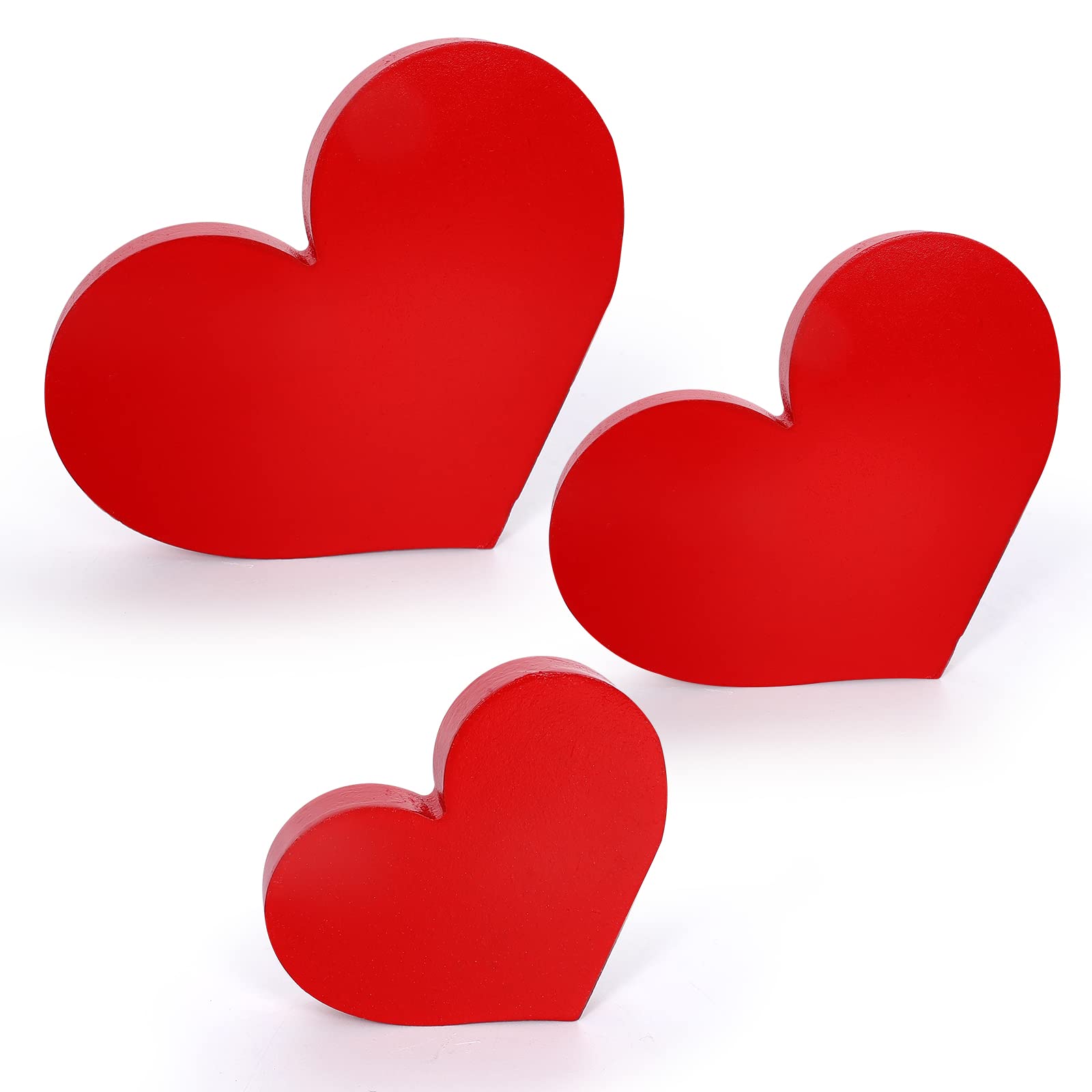 Cœur en bois Saint-Valentin Whaline, lot de 3 décorations de table de tailles assorties