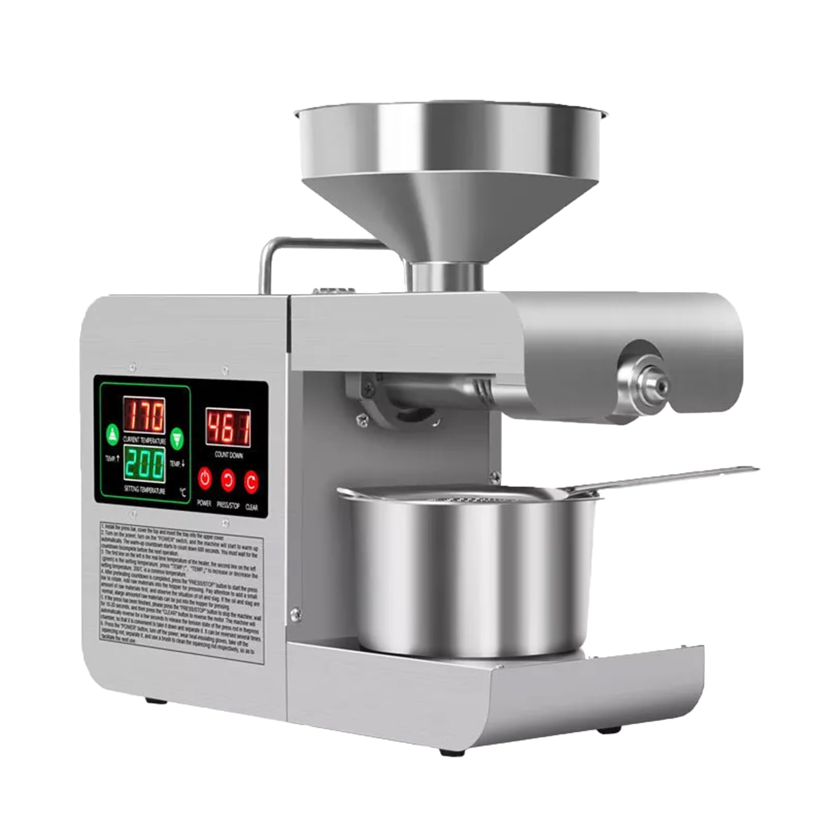 HNZXIB Oil Press Machine, 850W Stainless Steel Automatic Oil Extractor, Hot & Cold Press for Peanut Sesame Sunflower Seeds Soybean, Home & Commercial Use