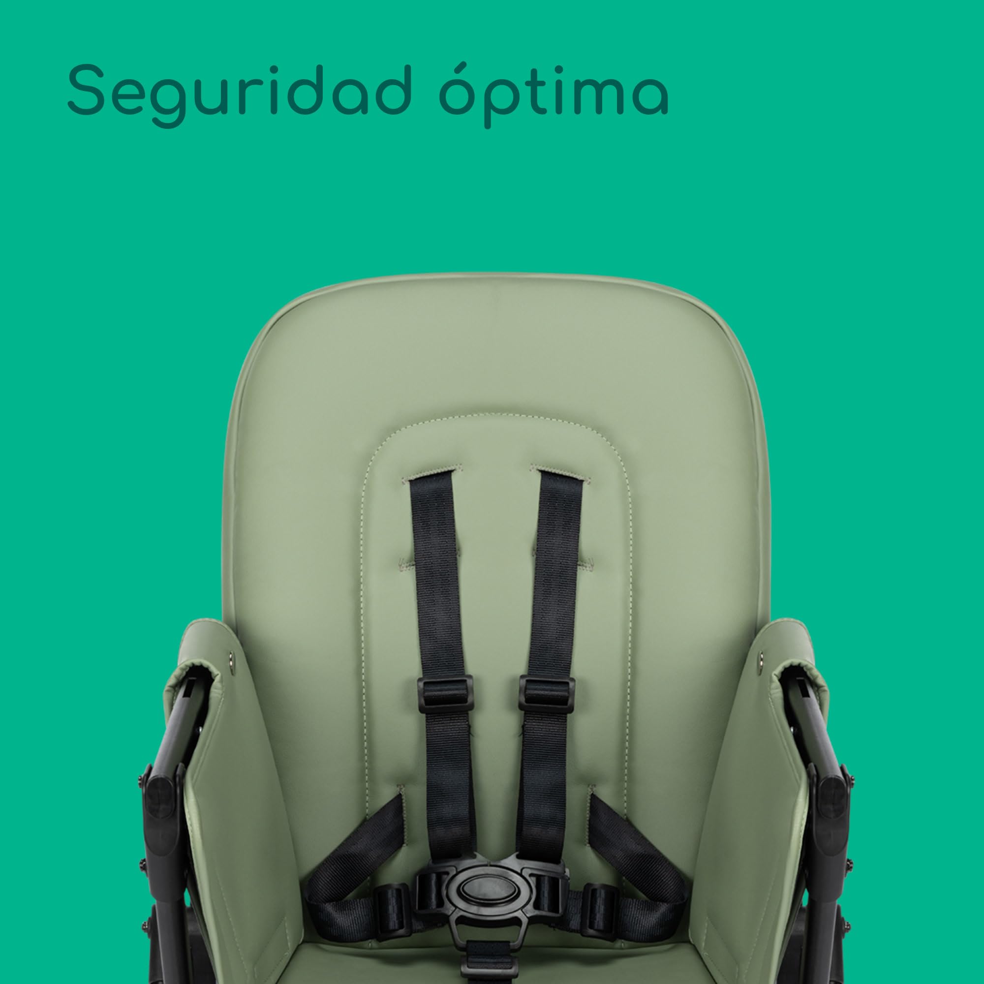 Bebeconfort Mallow, Trona Bebé Ligera, 0-3 Años, 0-15 kg, Plegado Ultracompacto, Cómodo Asiento Acolchado, Fácil Limpieza, Ligero (5,6 kg),3 Posiciones de Reclinado, Fácil Transporte, Mineral Green
