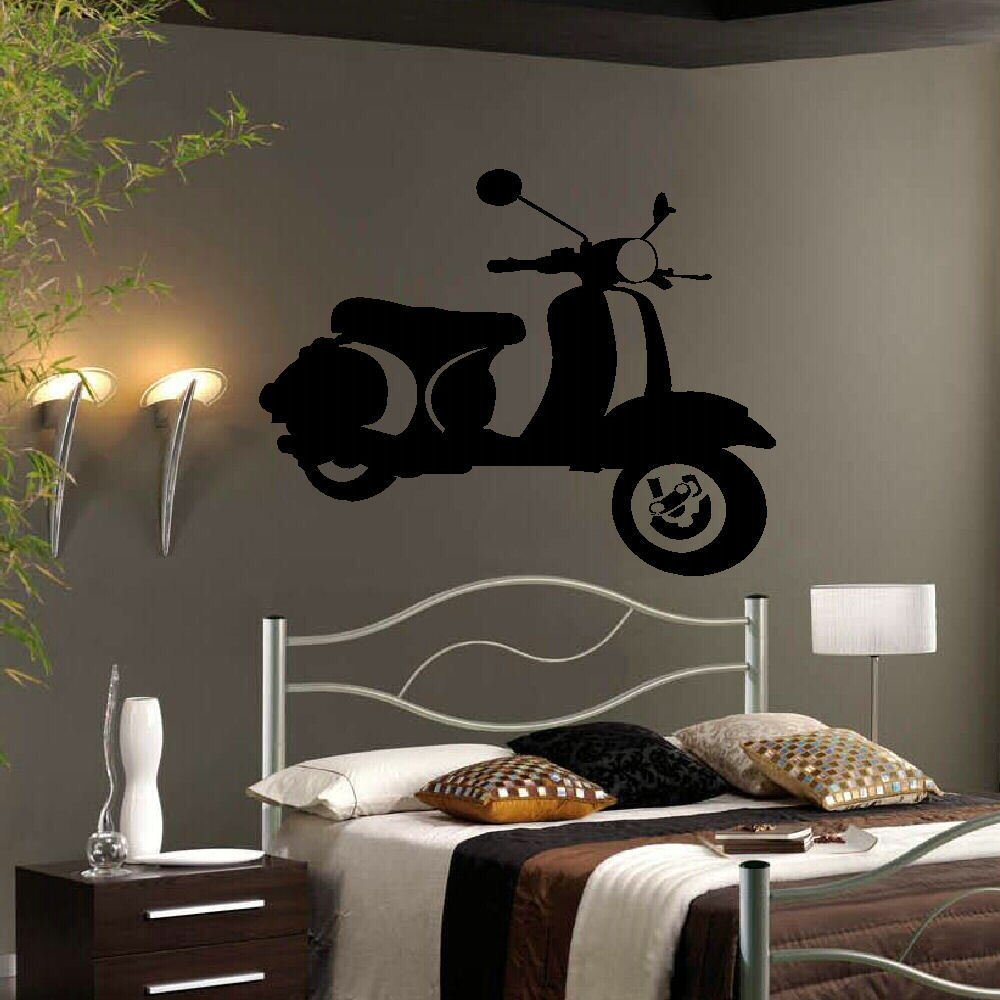 LARGE WALL ART STICKER VINYL MOD MODS SCOOTER UK, 550(H) x 700mm(W) Large, Red, As Pictured