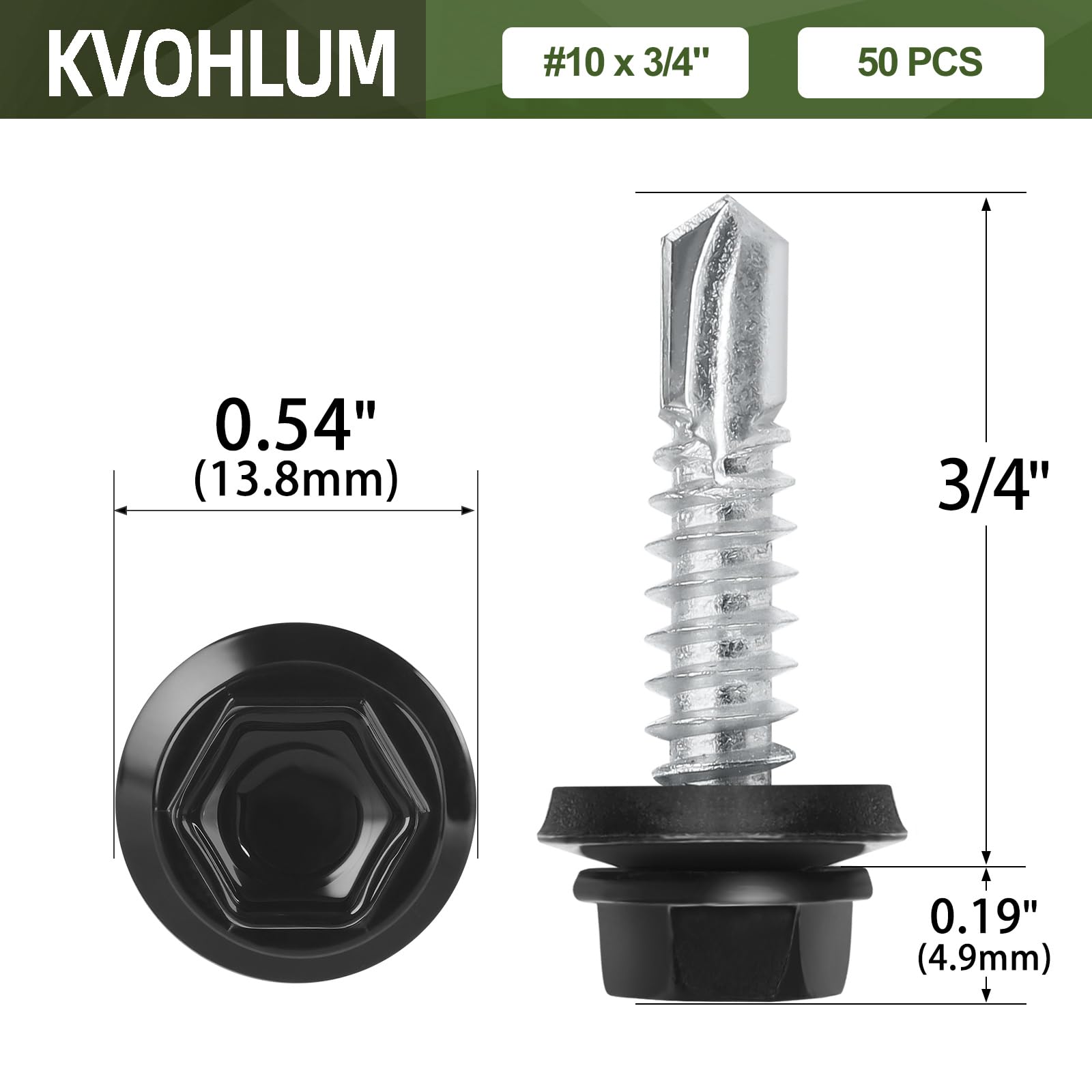 Black Metal Roofing Screws - 50 Pack -2