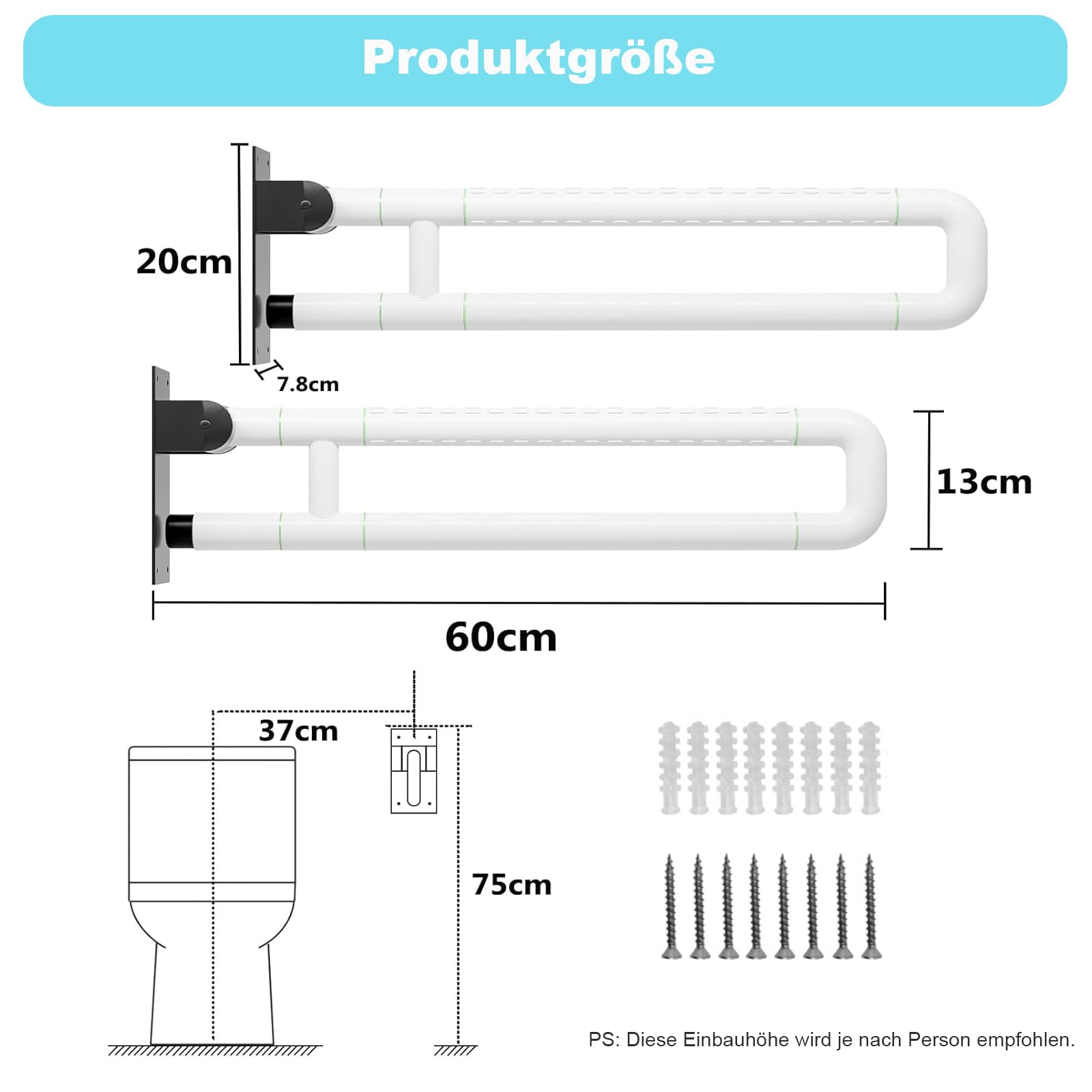 uyoyous Asidero plegable para inodoro, 2 pasamanos de seguridad para baño, mango antideslizante, soporte para inodoro para personas mayores y mujeres embarazadas (blanco, 60 cm)