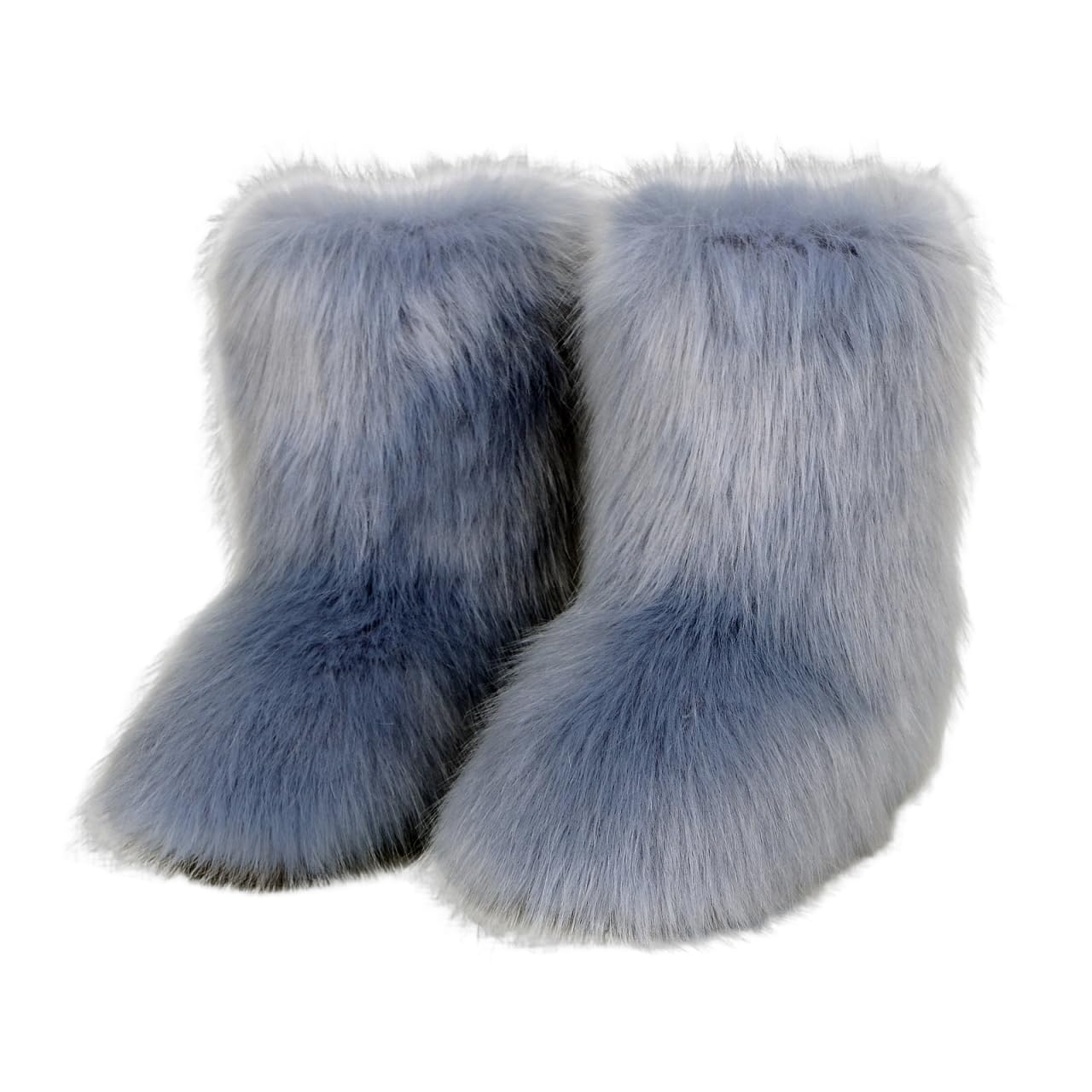 Womens Furry Faux Fur Snow Boots Winter Mid-Calf Fluffy Warm Flat Heel Outdoor Boots with Trendy Y2K Style