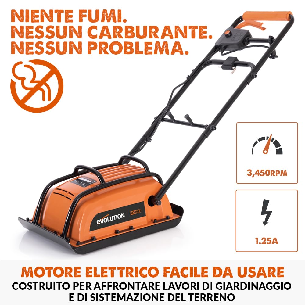 Evolution Power Tools H320-E Hulk Elettro Compattatore Elettrico di Terra Piastra Vibrante Rullo da Giardino, Ideale per la paesaggistica, il livellamento di pavimentazioni, terreni, patio, suolo