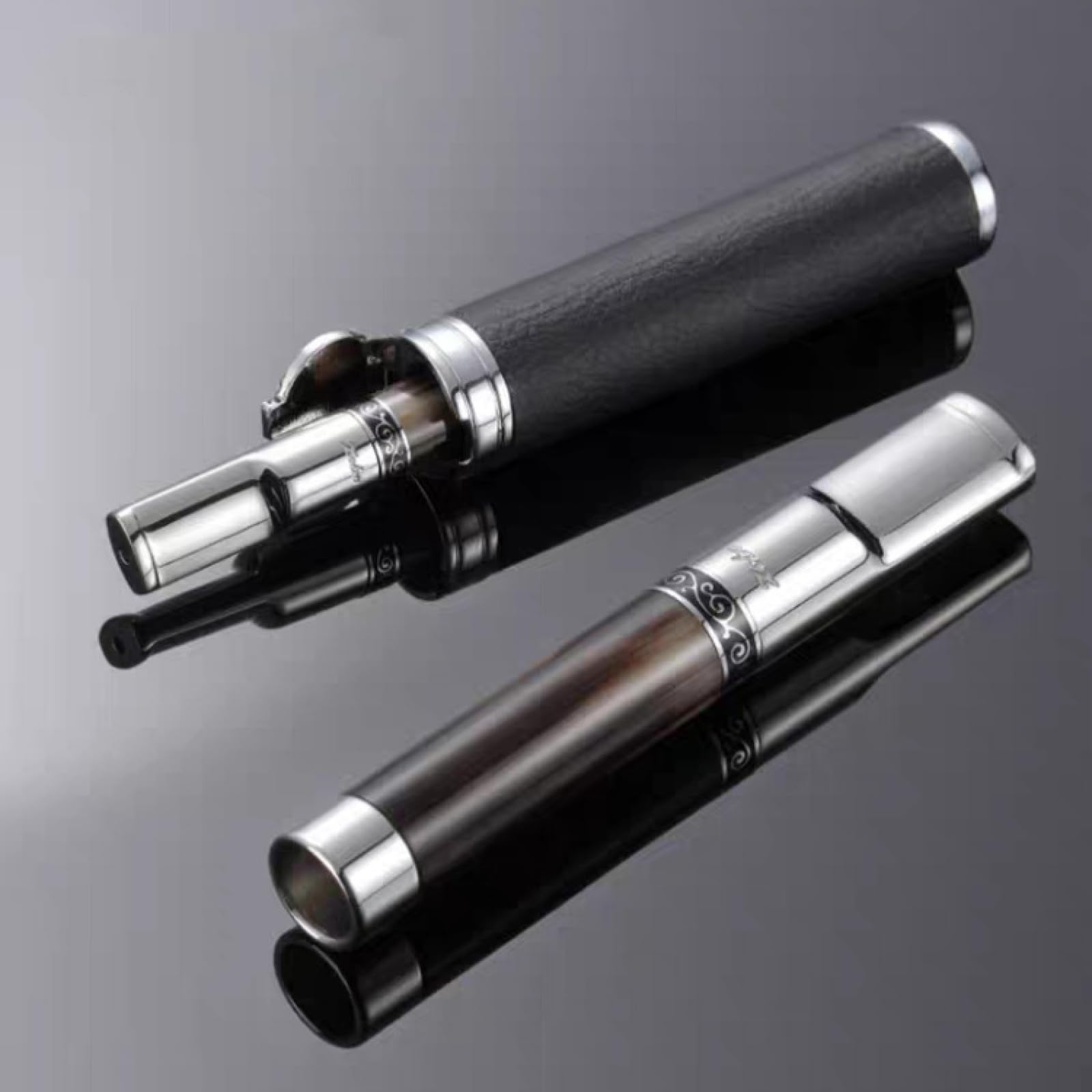 Bocchino per Sigaretta, Filtro per Sigarette, Filtro Riutilizzabile per Sigarette,Bocchino con Filtro, Porta Sigarette in Metallo,Adatto a 3 taglie Porta Con scatola regalo in legno（nero）